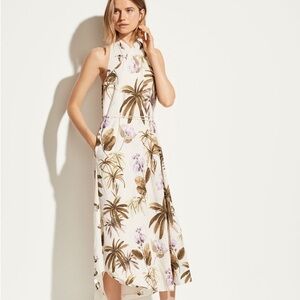Vince Floral-print Crinkled-crepe Halterneck Midi Dress